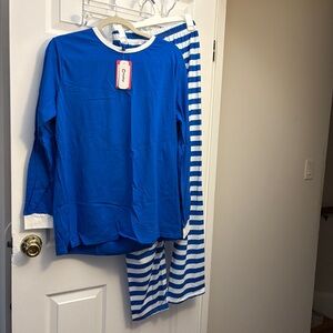 Blue and White Striped Mens XL 2 Piece Pajamas